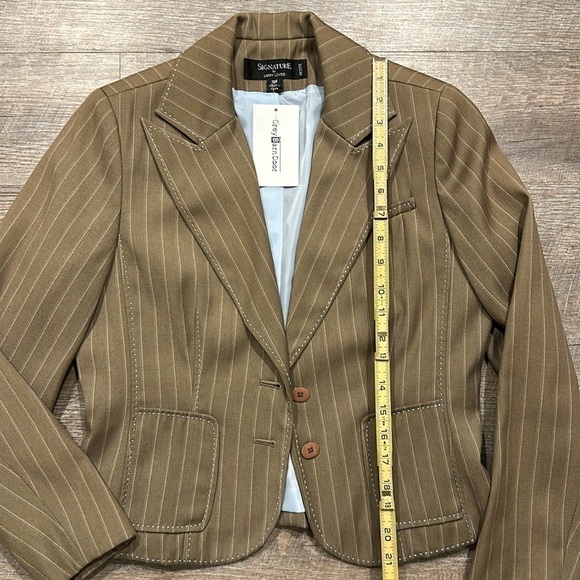 Signature by Larry Levine tan pinstriped blazer jacket contrasting stitching 10P - Picture 7 of 8